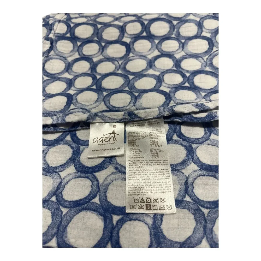 Aden & Anais Blue Circle Muslin Swaddle Baby Blanket 100% Cotton